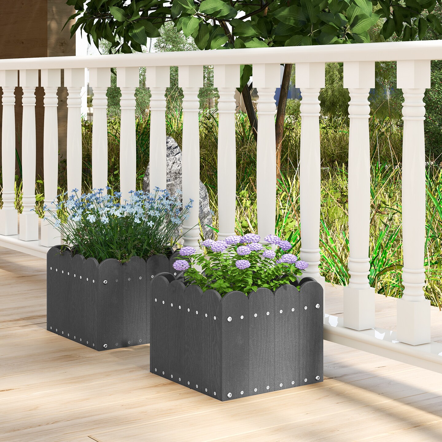 2 Pack Square Planter Box With Drainage Gaps For For Front Porch Garden Balcony