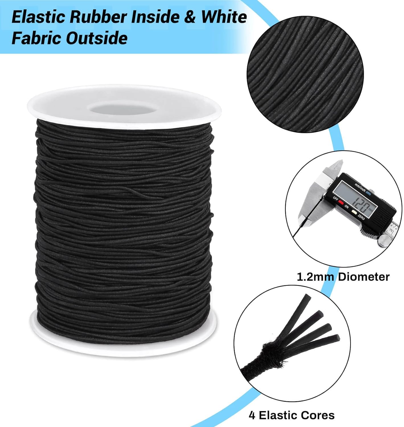 Elastic String Cord, 2 Pack Stretchy String for Bracelets, Necklace, Beading, Jewelry Making and Sewing (1.2 MM, 109 Yards, Black & White)
