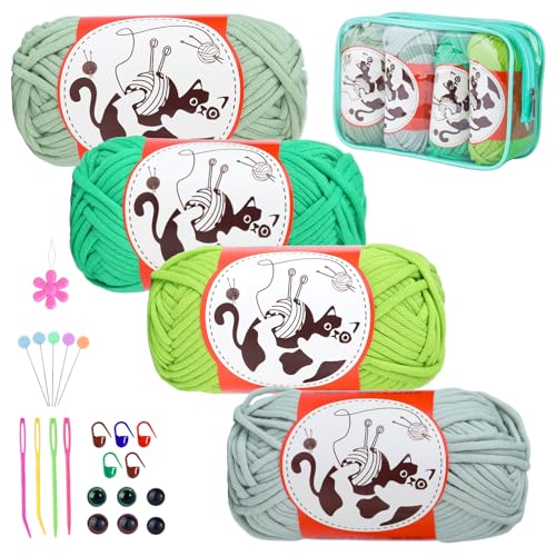 4 Pieces Beginner Crochet Yarn, 50g /218 Yard Easy Yarn Crochet Knitting Yarn for Beginners with Easy-to-See Stitches, Yarn for Crocheting Bag, Keychain, Flower, Animal