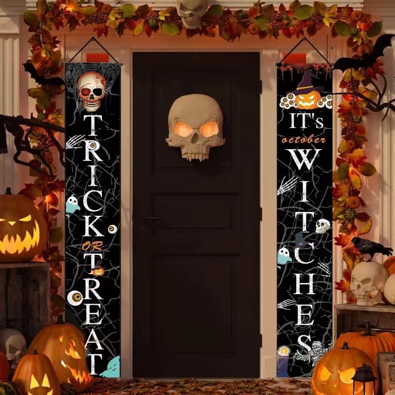 Halloween Decorations Outdoor Banners Trick or Treat It&#x27;s October Witches Front Porch Banners for Halloween Porch Decor