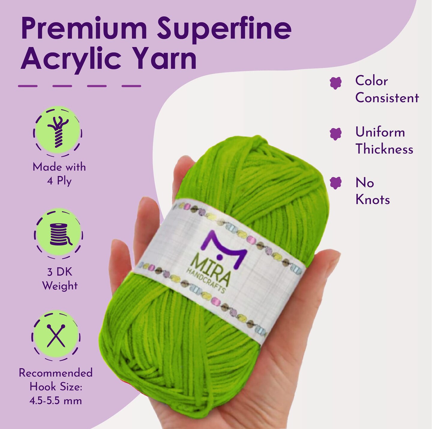 8 Acrylic Yarn Bonbons | Total of 525 yards Craft Yarn | Includes 2 Crochet Hooks, 2 Weaving Needles, 7 E-books | DK Yarn for Knitting and Crochet | Perfect Beginner Kit