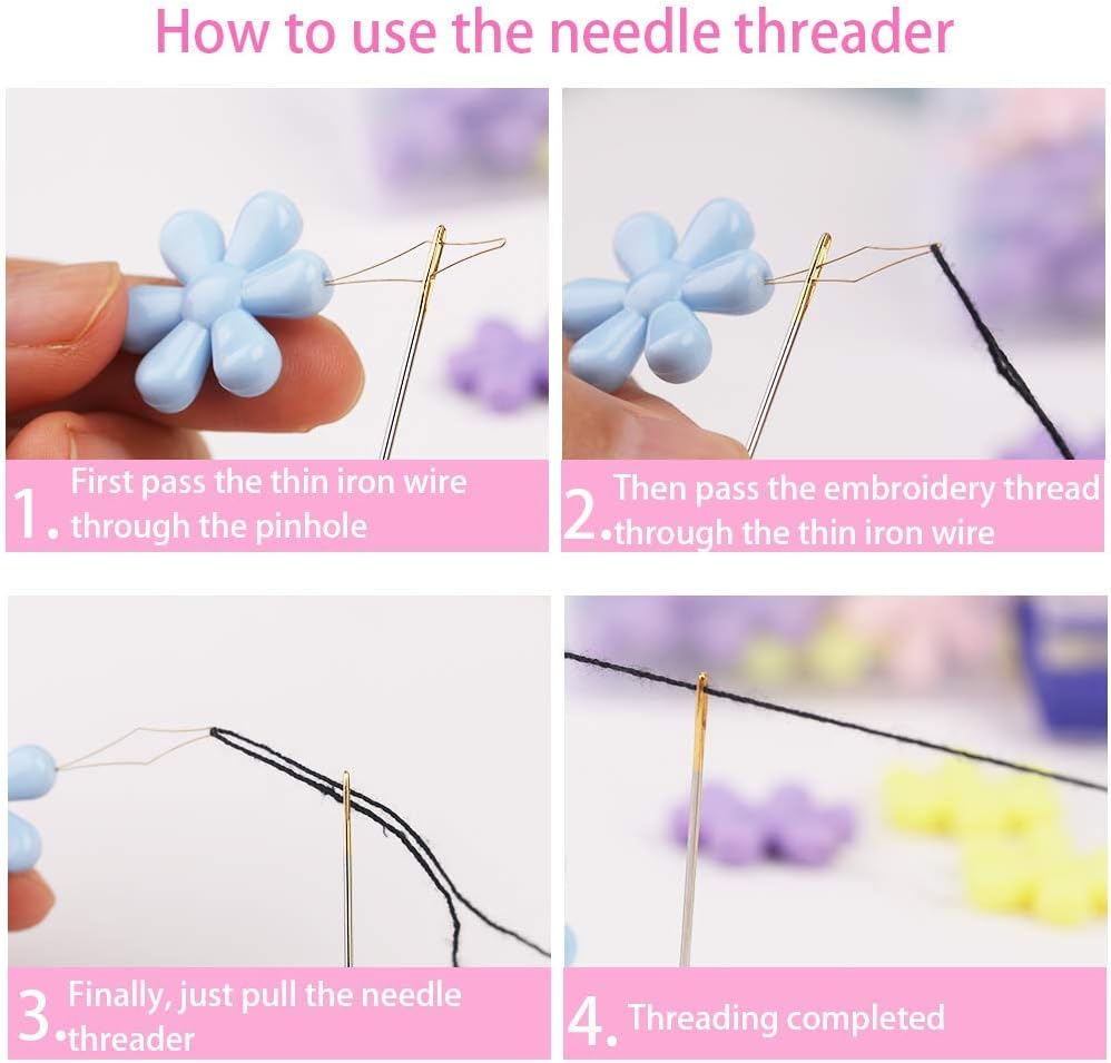 6 Pieces Beading Needles, 2 Sizes Long Straight Beading Embroidery Needles with Needle Bottle and 3 Pcs Bead Needle Threader for Jewelry Making(4.52inch+5.03inch)