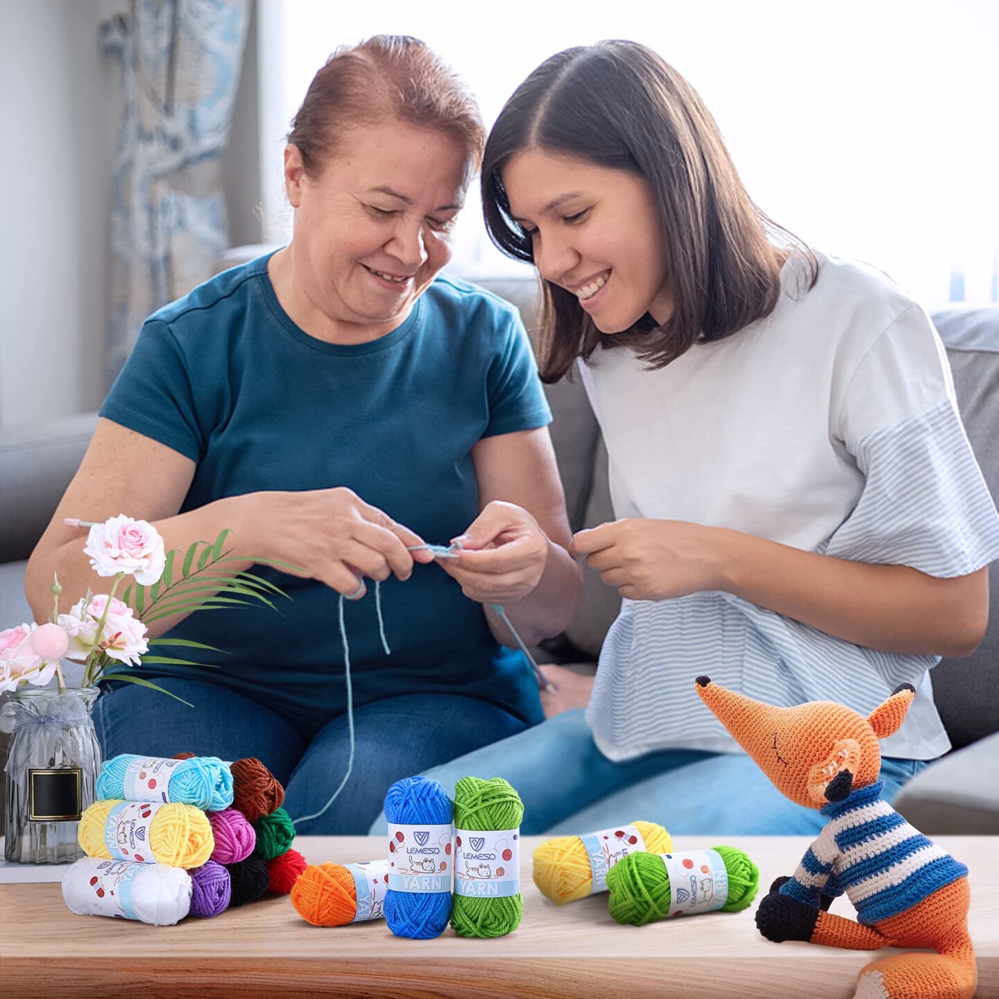 12 Acrylic Yarn Skeins Mini Craft Yarn, 12 Colors Starter Crochet Bulk Yarn for Child, Adult Knitting Crochet Crafts (12 x 15g)