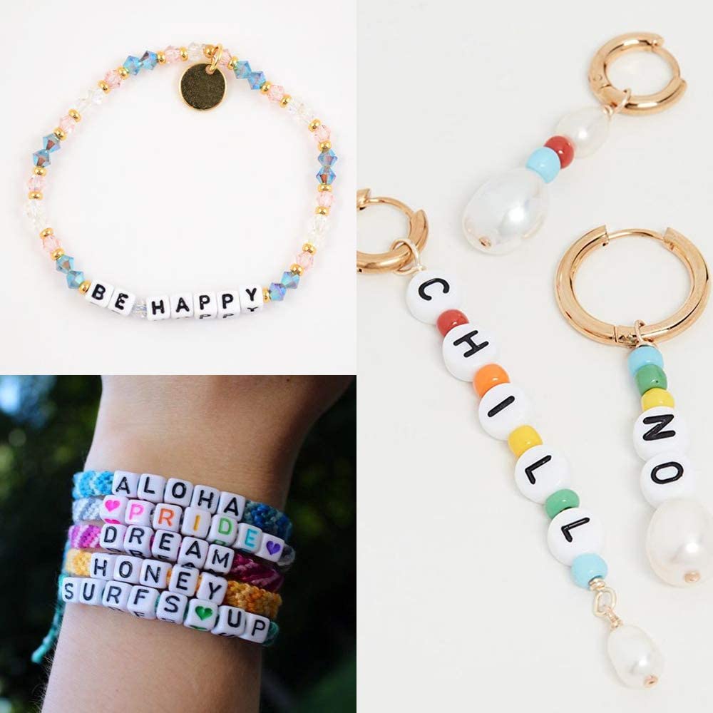 8800 Pieces Beads Kit, Including 7200 Pieces 4mm Glass Seed Beads and 1600 Pieces Letter Beads for Bracelet Jewelry Making and Crafts with 20m Crystal String and 30m Elastic String