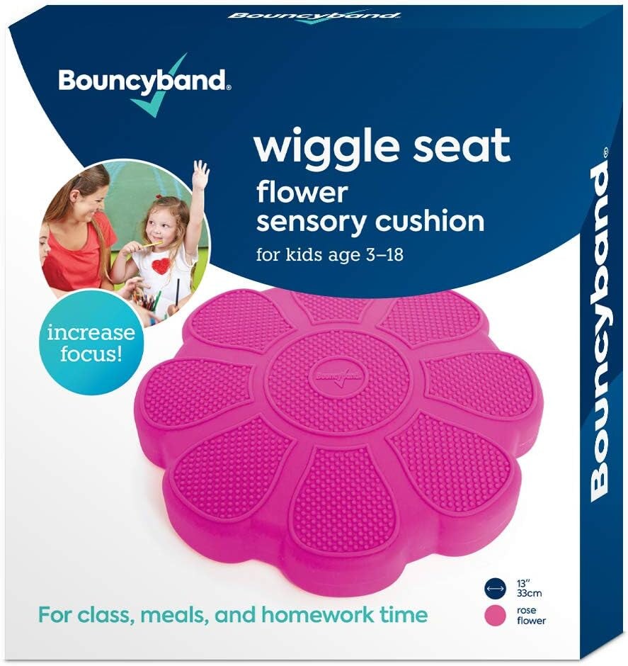Shaped Wiggle Seats by Bouncyband &#x2013; Red Flower, 13&#x201D;X13&#x201D;X2.2&#x201D;&#x2013; Inflatable Sensory Cushion for Kids, Improves Student Productivity and Focus, Comes with Easy-Inflation Pump to Customize Firmness
