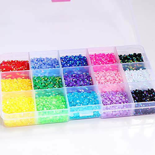 15000 Pieces Nail Art Rhinestones,15 Colors 3mm Flat-Bottomed Round Nail Rhinestones Glitter Crystal Gem Rhinestone,DIY Decoration Accessories