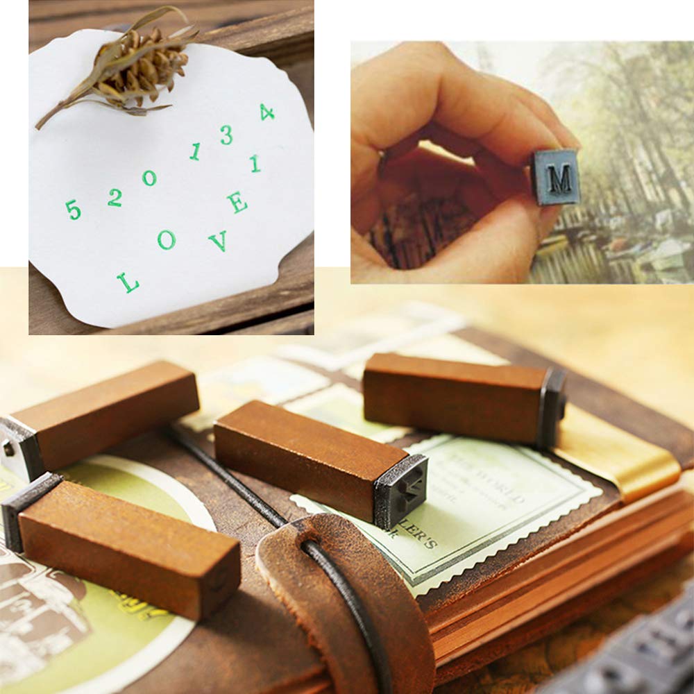 70 Pieces Wooden Rubber Alphabet Letter Number Stamps,Wooden Rubber Number Letter,Stamper Seal Set Capital Upper Lower Case for DIY Craft Card Making Happy Planner Scrapbooking Supplies(Dark Wooden)