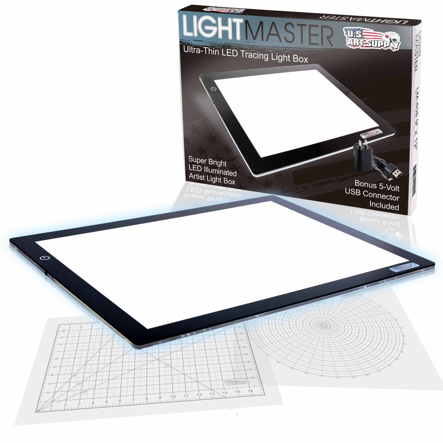 Lightmaster 24.3&#x22; (A3) 12&#x22;x17&#x22; LED Lightbox Board 12-Volt Super-Bright Ultra-Thin 3/8&#x22; Profile Light Box Pad Dimmable, Measuring Overlay Grid &#x26; Circle