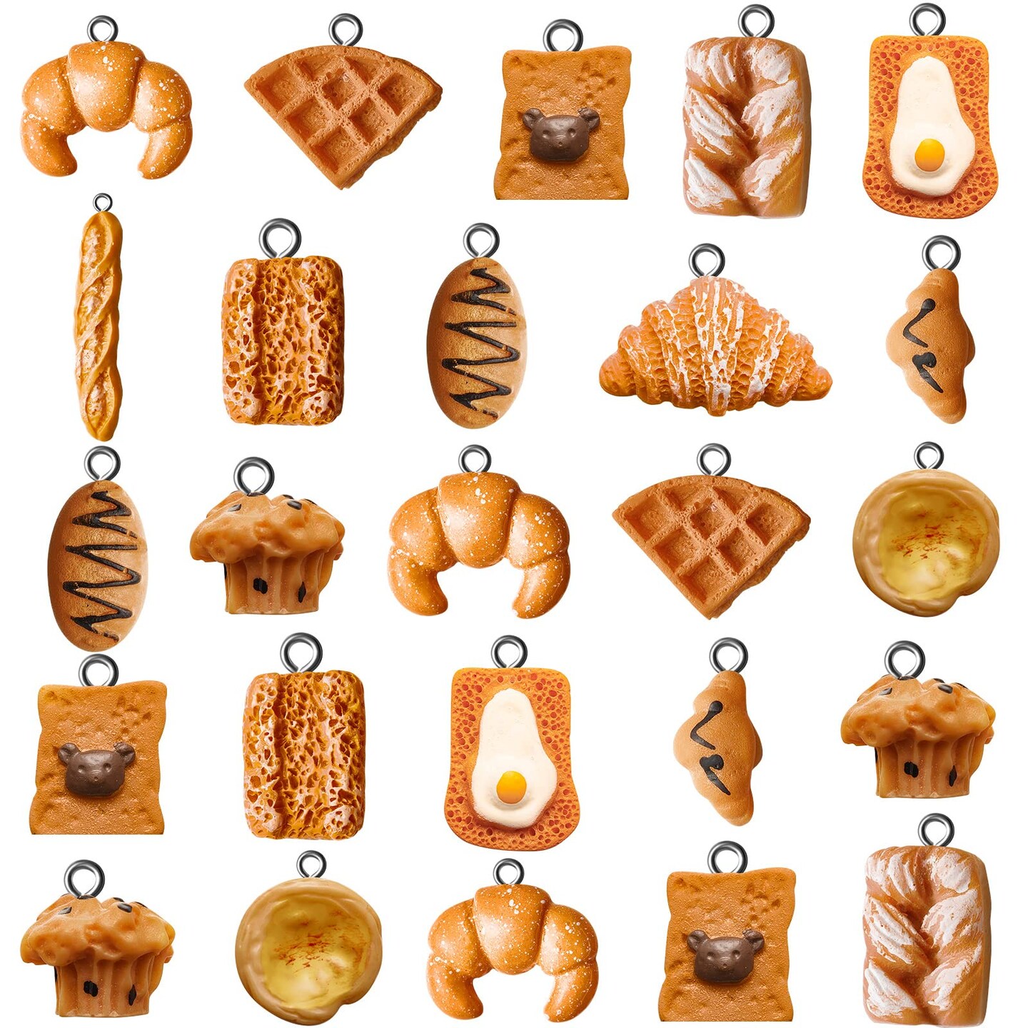 60 PCS Handmade Simulation Food Bread Toast Pendant Charms Hanging Food Charms DIY Baking Charms for Earrings Imitation Resin Charms for Jewelry Making for Children Girls DIY Craft