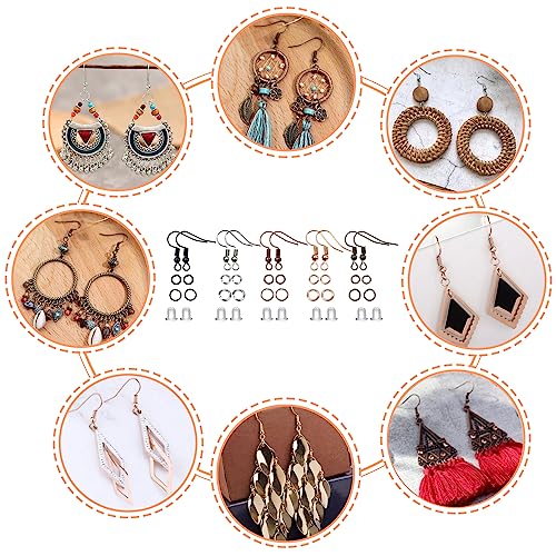 150 Pieces Hypoallergenic Earring Hooks Mixed Colors Ear Wire Hooks Earring Making Kit with 1000pcs Open Jump Rings 200pcs Earring Backs for Jewelry Making Findings