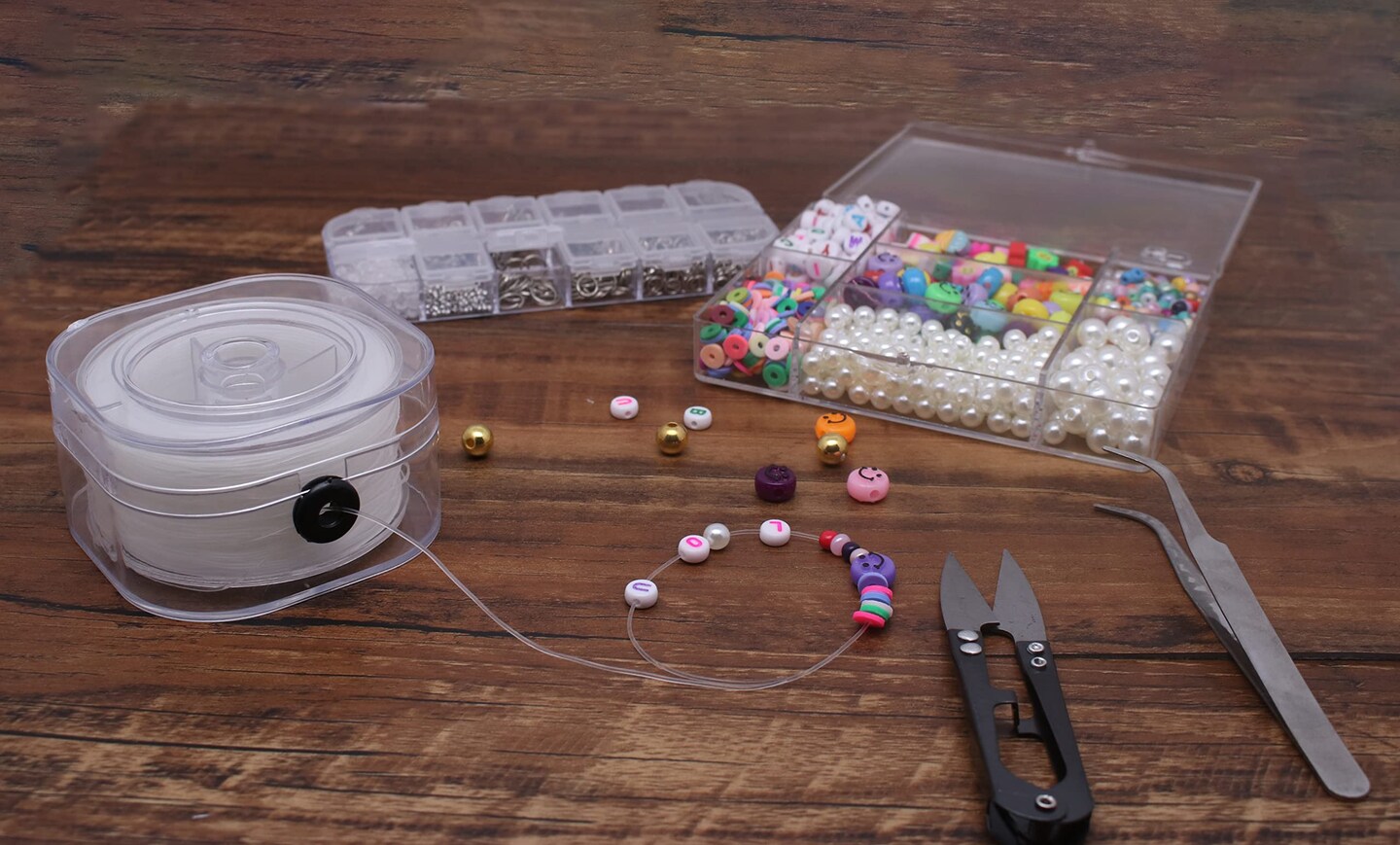 2 Rolls 0.8mm Round Stretchy Bracelet Strings with Organizing Case, 130 Yards Black and White Crystal Elastic Thread Cord for Jewelry Bracelets Making and Beading