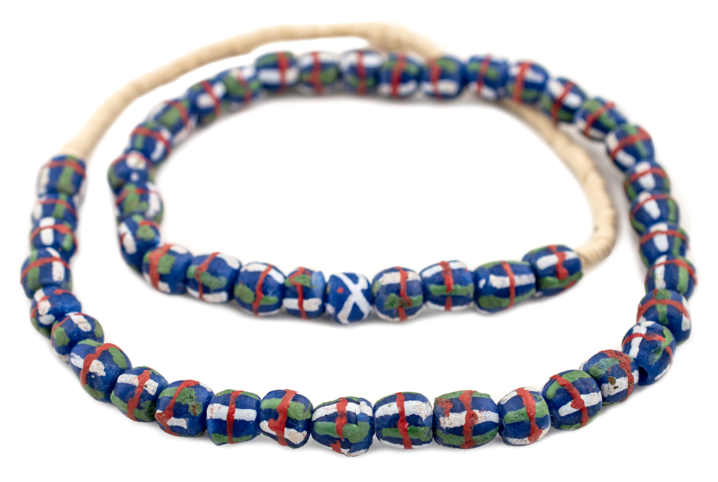 TheBeadChest Blue French Cross Krobo Beads 11mm Ghana African Round Glass Large Hole 28 Inch Strand Handmade