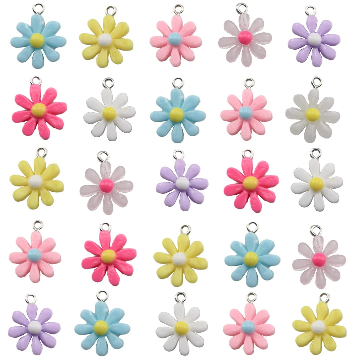 30 Pieces Daisy Flower Pendant Charms Colorful Resin Jewelry Making Ornament DIY Pendant Making Charm for Bracelet Necklace Earrings Keychain Craft