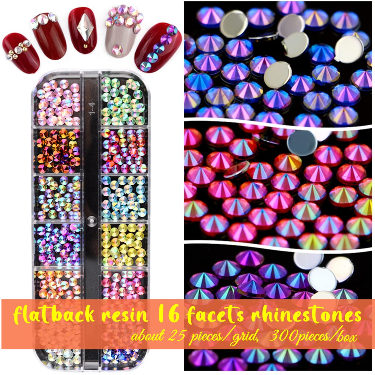 5000 Pieces (5 Boxes) Shiny Colorful Nail Art Rhinestones Nail Stone Gems Design Kit and 4 sheets flower nail art stickers with a Curved Tweezers and a Nail Brush (multicolor)