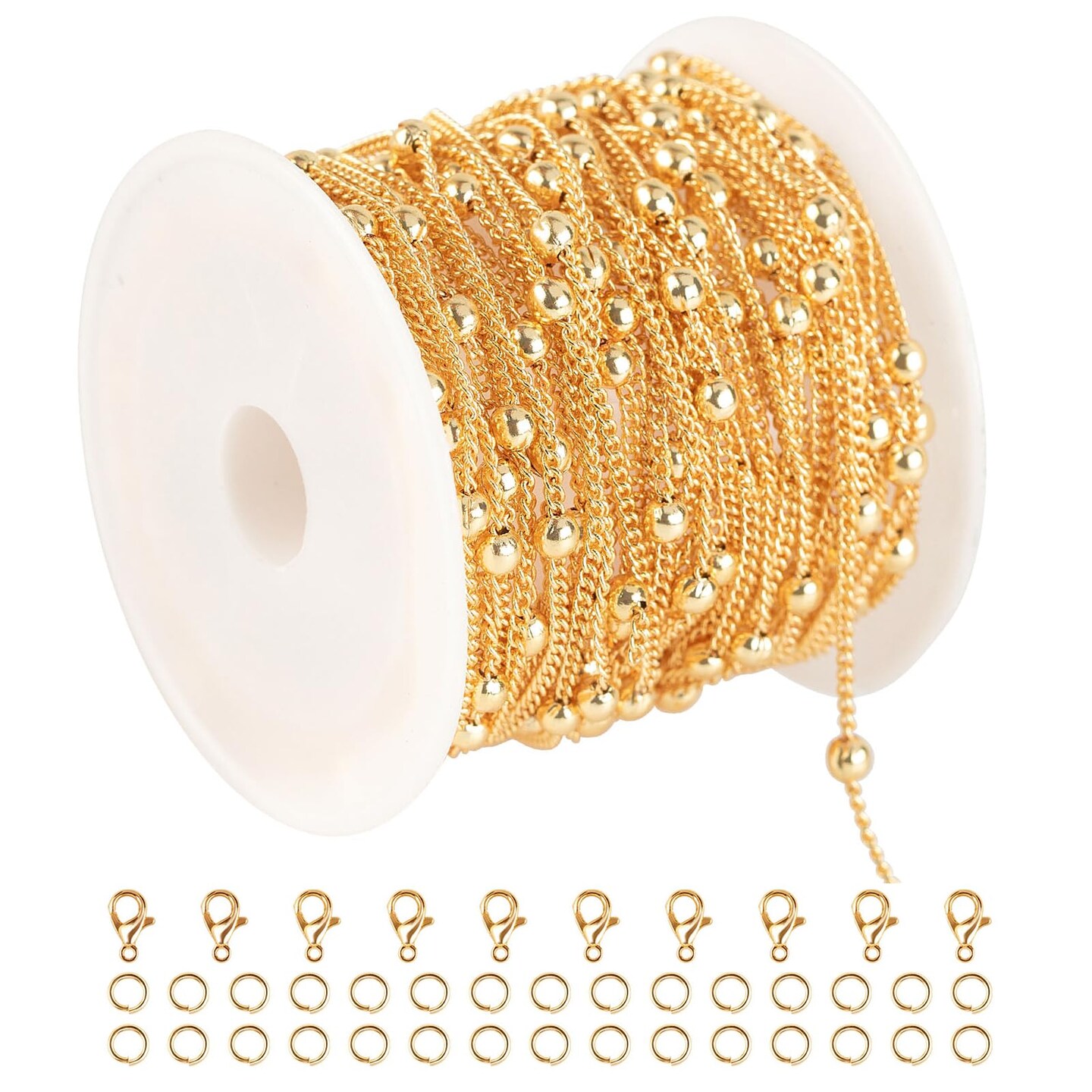 16.4 Feet/5 Meters 18K Gold Plated Brass Chain for Jewelry Making, Light Gold Beaded Necklace Chain for Women Twisted Curb Link Chain Jewelry Supplies