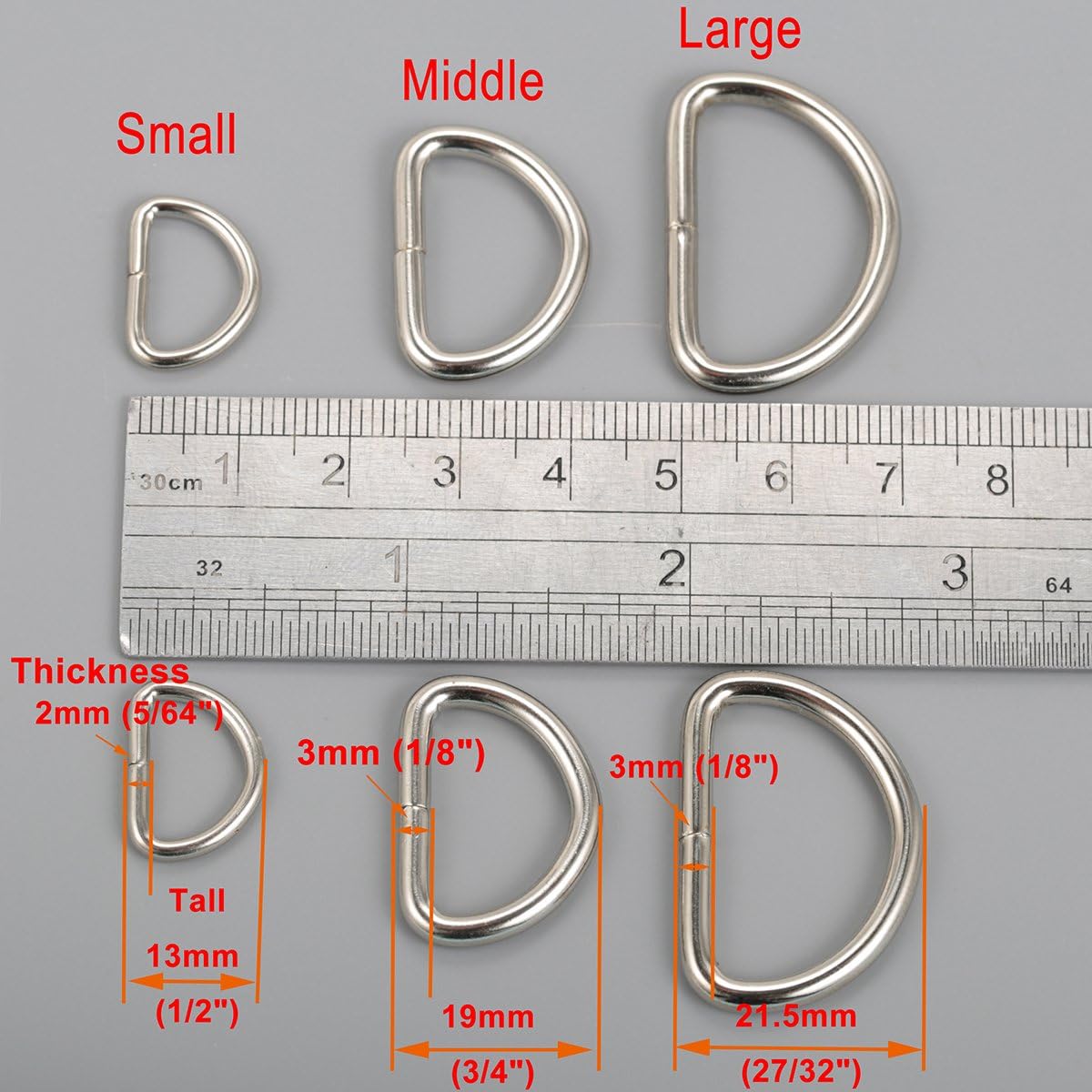 Metal D Ring 1 inch Non Welded Nickel Plated Pack of 100 (Large)