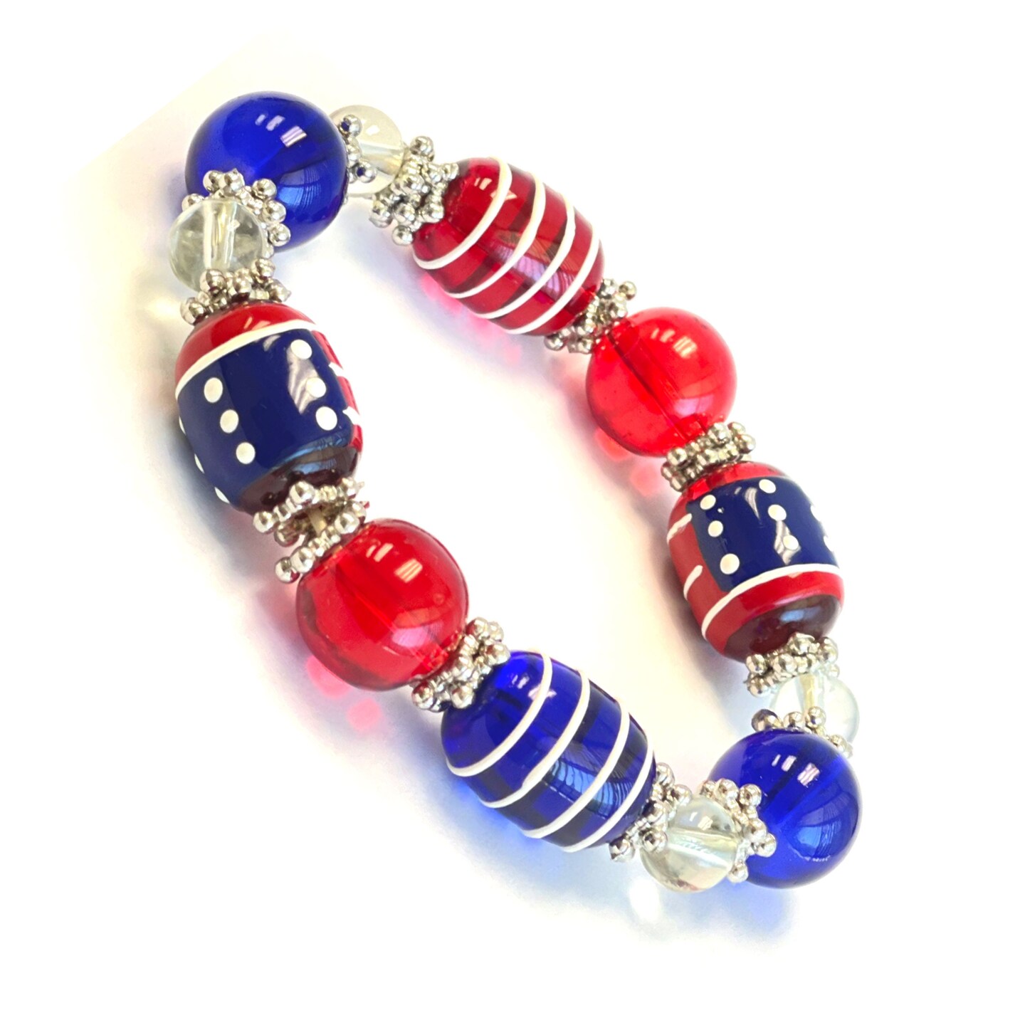 Patriotic Bracelet, USA Americana Flag Red White Blue Glass Beaded ...