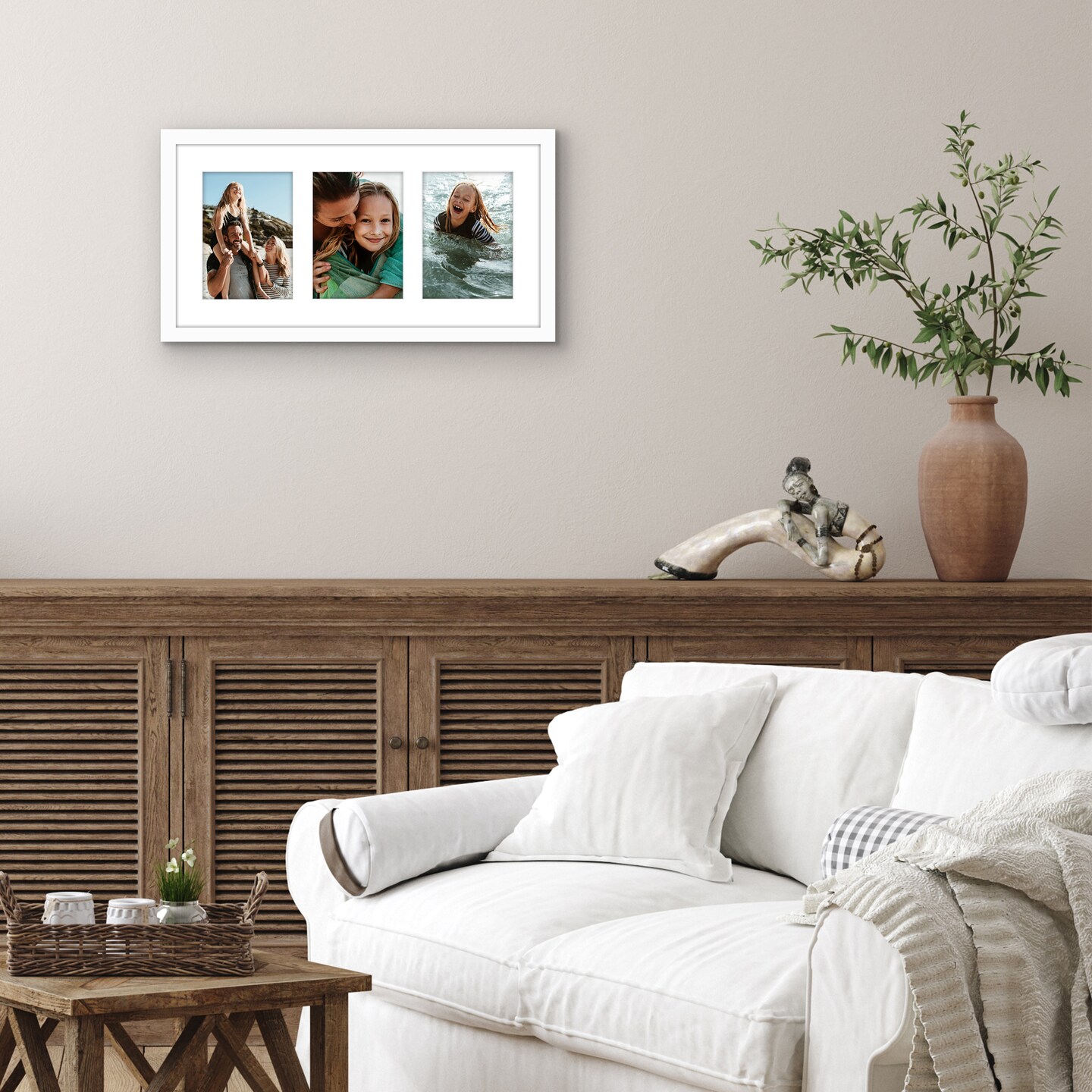 Americanflat 10x20 Collage Picture Frame - Displays (3) 5x7 Photos with Mat or (1) 10x20 Photo without Mat - Wall Gallery Decor - Plexiglass Cover - Hanging Hardware - Black