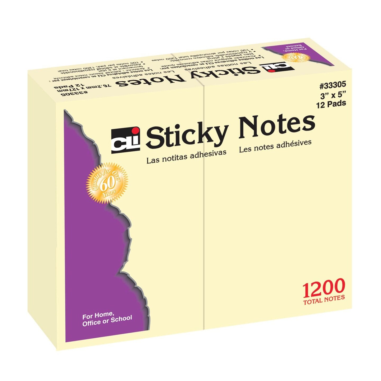 Sticky Note Pads, 3&#x22; x 5&#x22; Plain, 12 Per Pack, 3 Packs