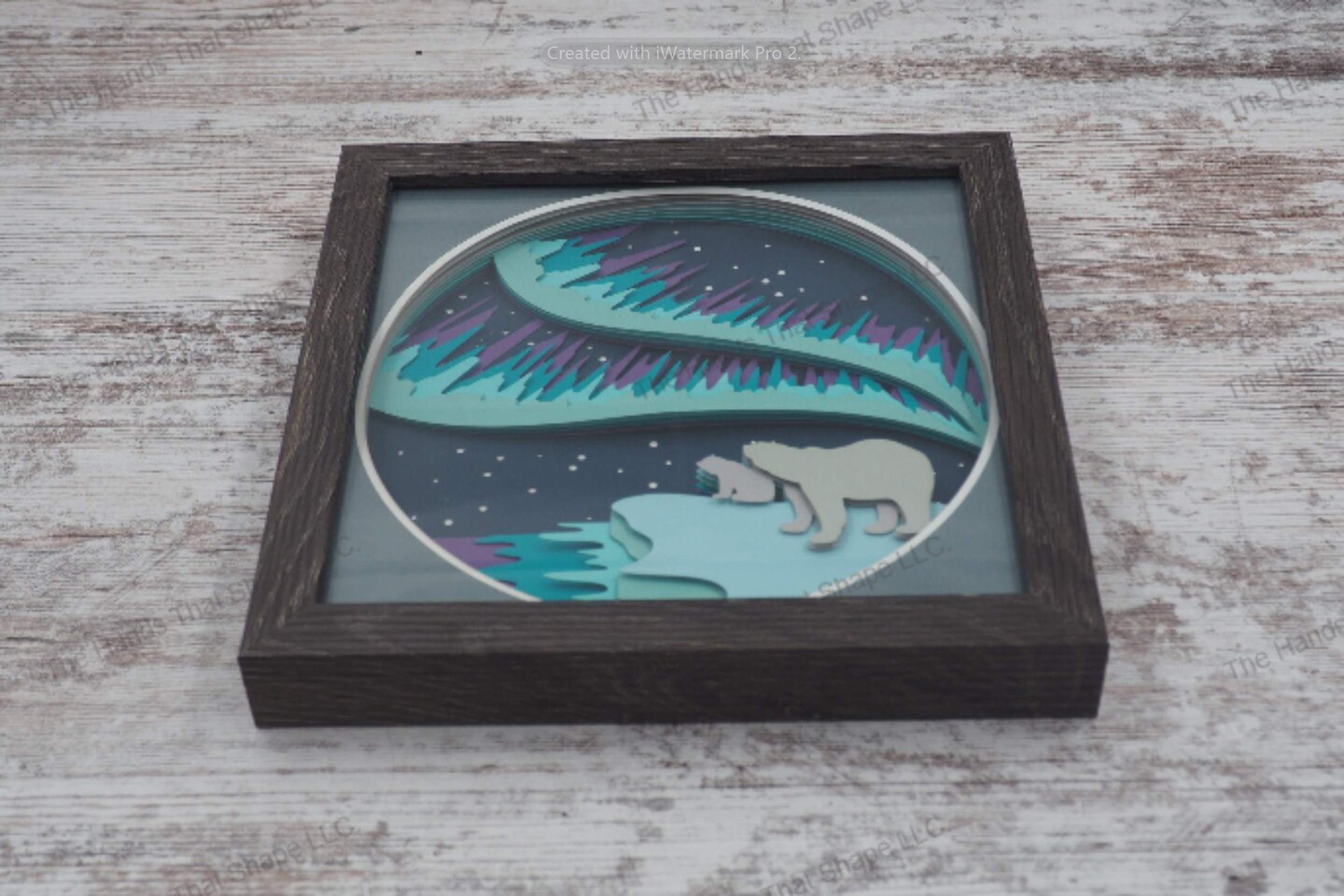 Bear and Northern Lights Layered Paper Art Shadow Box