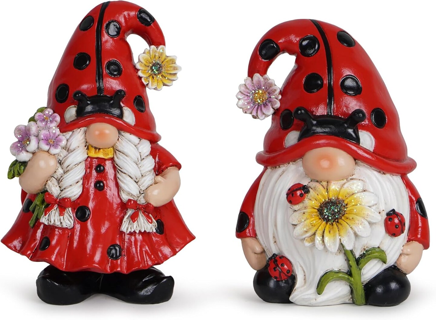 Ladybug Themed Sculpture: 2 pieces; Spring and Summer Decorations; Symbol of Luck; Indoor Home Decor; Ladybug Gnomes Statue