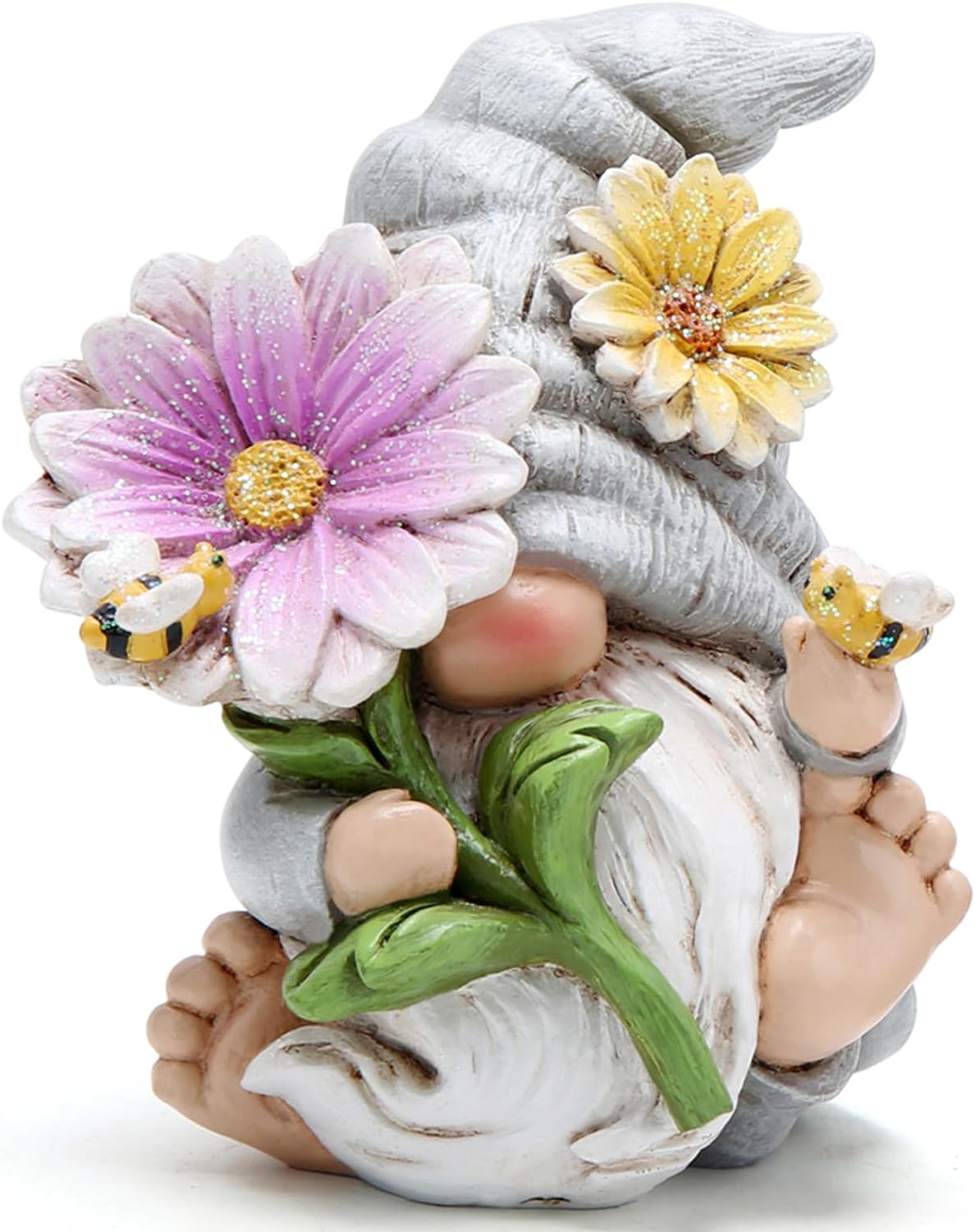 Gnome Decoration for Spring Gifts: Ornaments, Decor, Flower Gnomes Figurines of Summer Gnomes Gnomes in Spring for Garden D&#xE9;cor Spring Sculptures Gifts for Outdoor Decor for Mom, Grandma (Grey-Man)
