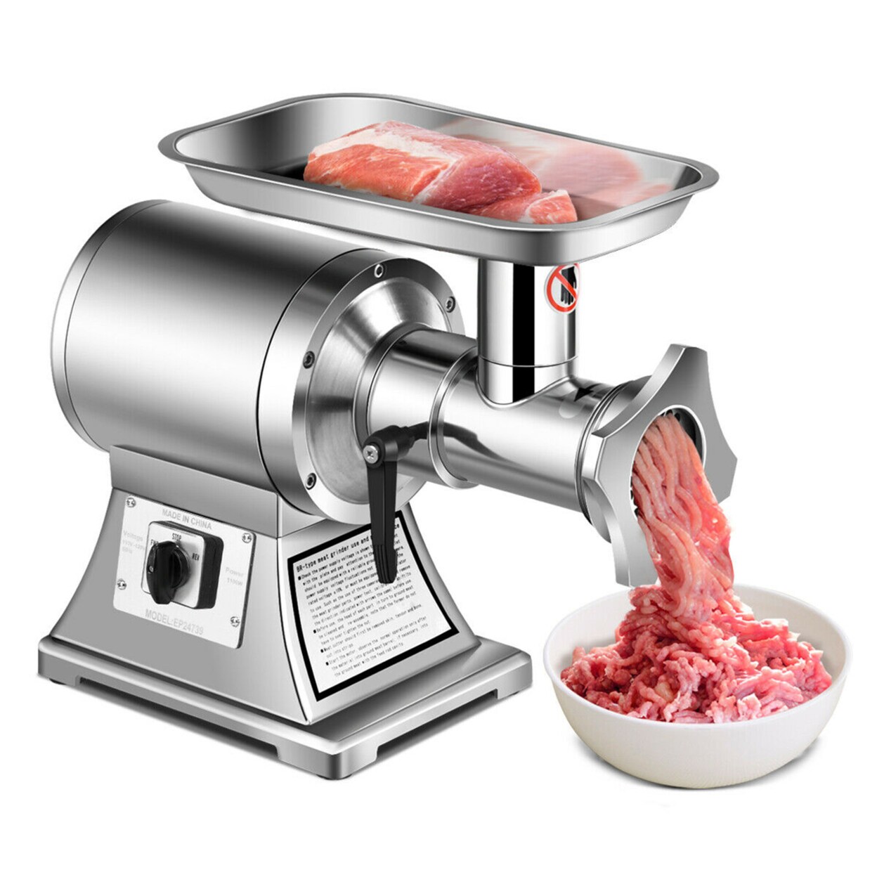 Commercial Grade Meat Grinder Stainless Steel Heavy Duty 1.5Hp 1100W 550Lb/H
