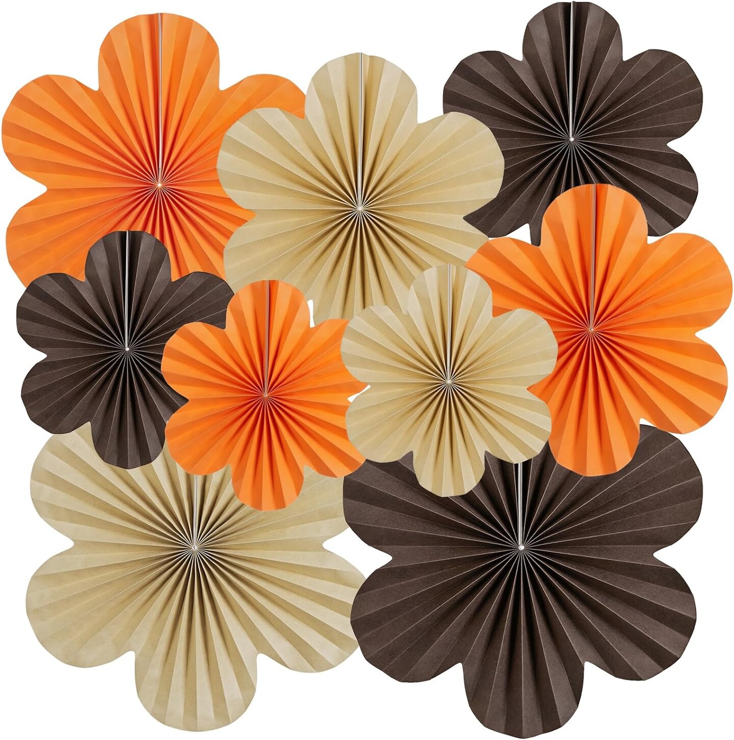 Paper Flower Decorations for Wall Paper Fans Classroom Decoration Paper Floral Backdrop Hanging paper fans for decoration. Brown Flower Wall Decor, Set of 9.