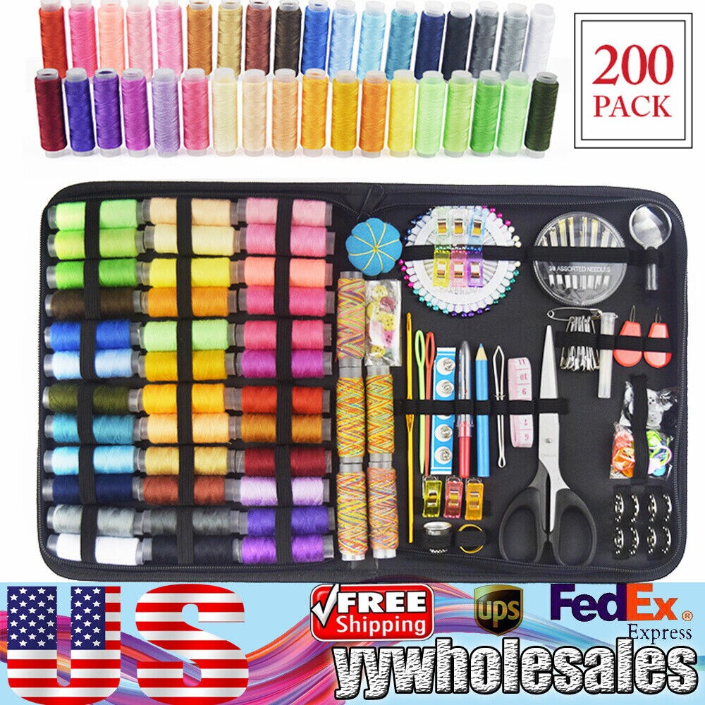 200-Piece Travel Sewing Kit with Scissors, Measure, and Storage Box