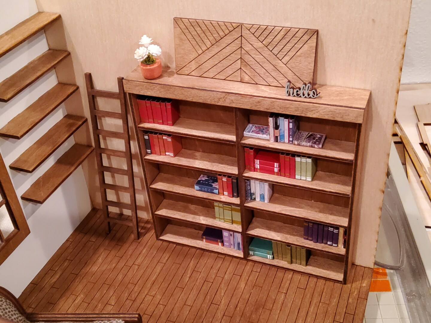 SPANSEE Miniature Bookshelf With 50 Blank Mini Books – DIY Tiny Book Holder, Dollhouse Decor, Reading Goal Tracker, Bookish Craft - View #6