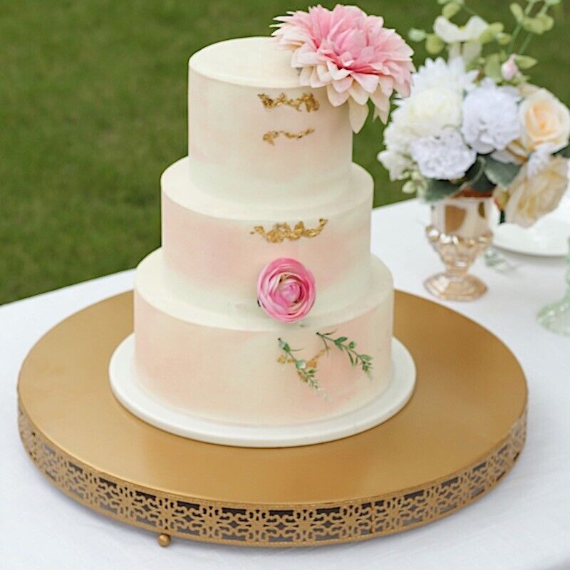 20 in Gold Metal Fleur De Lis Round CAKE STAND Dessert Display Pedestal