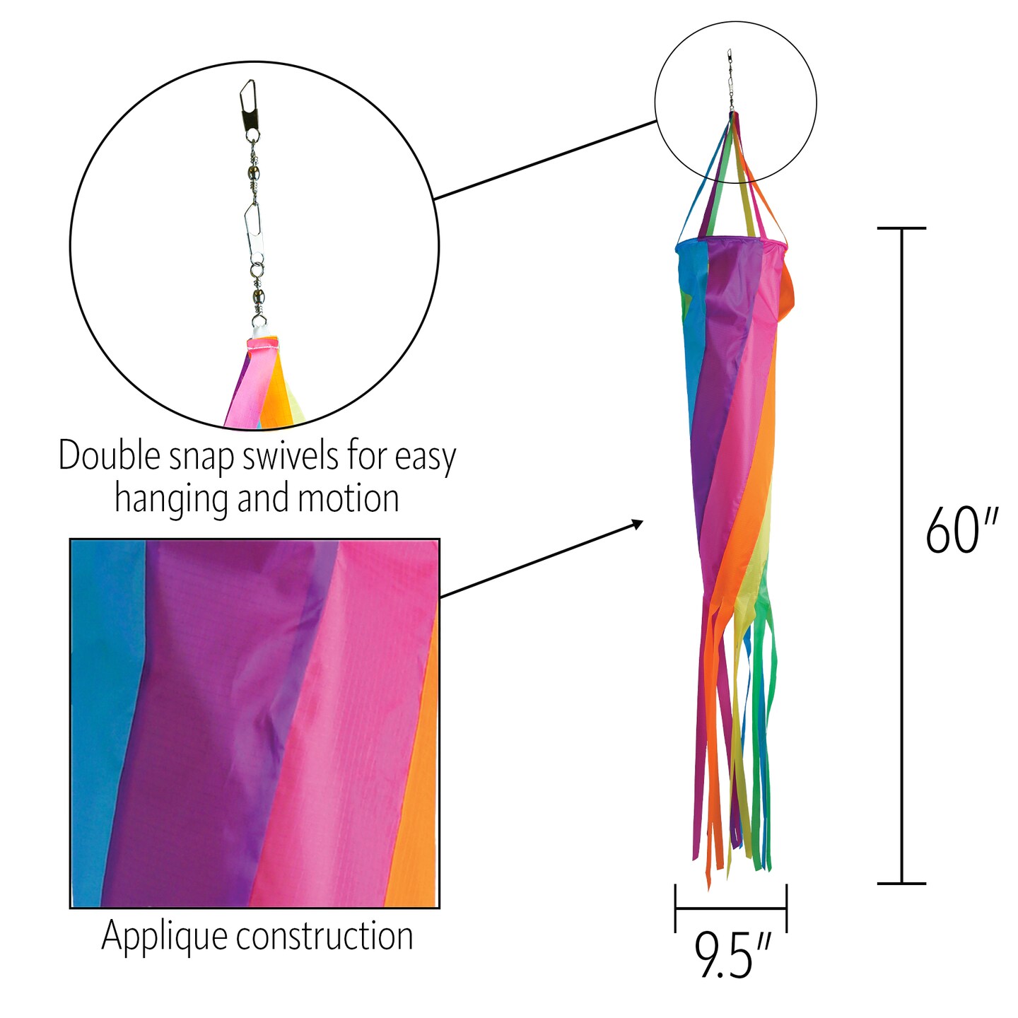 In the Breeze 5228 &#x2014; 60-inch Fiesta Spinsock &#x2014; Colorful and Fun Spinning Windsock, Kite Line Laundry