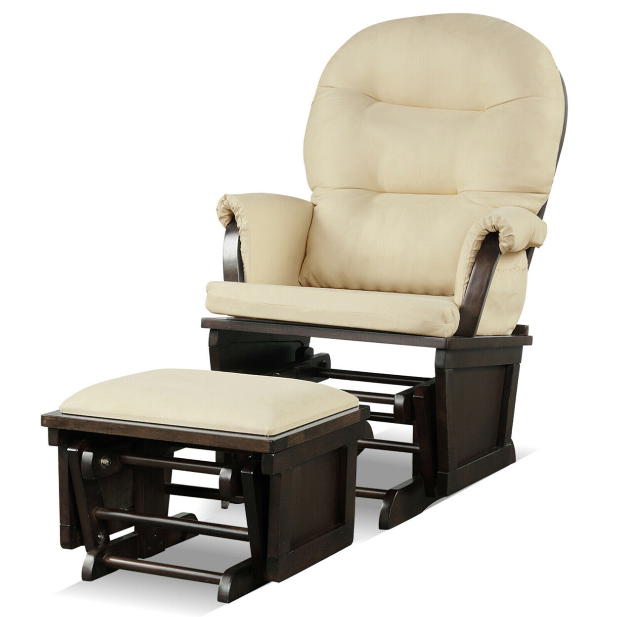 Gymax Wood Glider Ottoman Cushion Set Baby Nursery Rocking Chair