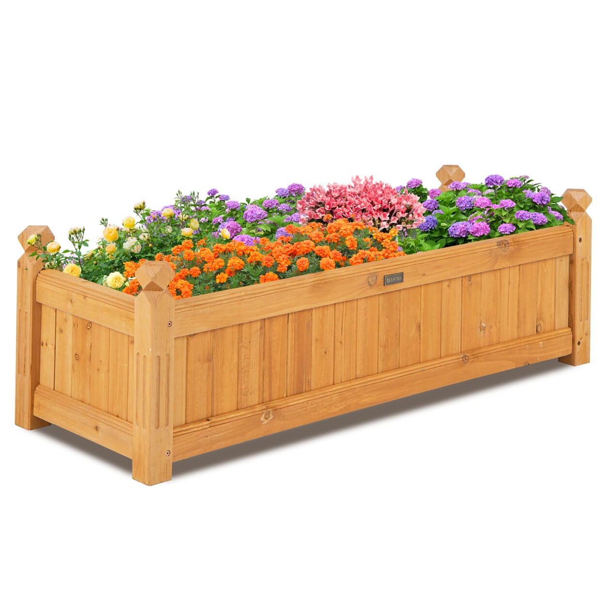 Patio Wooden Raised Garden Bed Rectangular Garden Planter W/ Drainage System