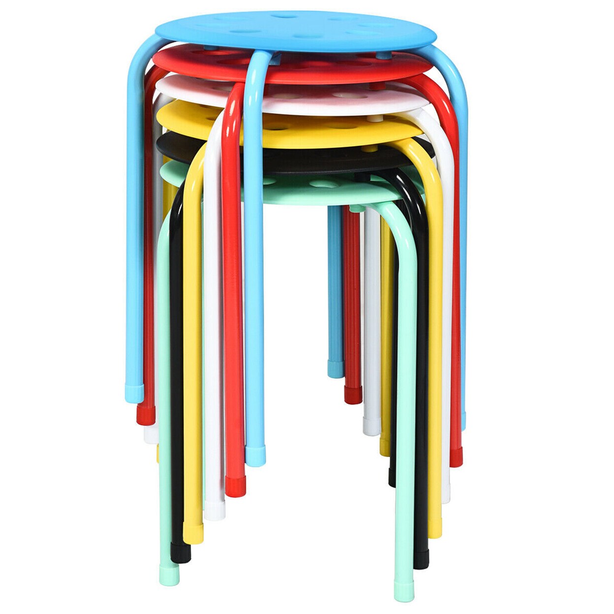 Gymax Set of 6 Portable Plastic Stack Stools Backless Classroom Seating