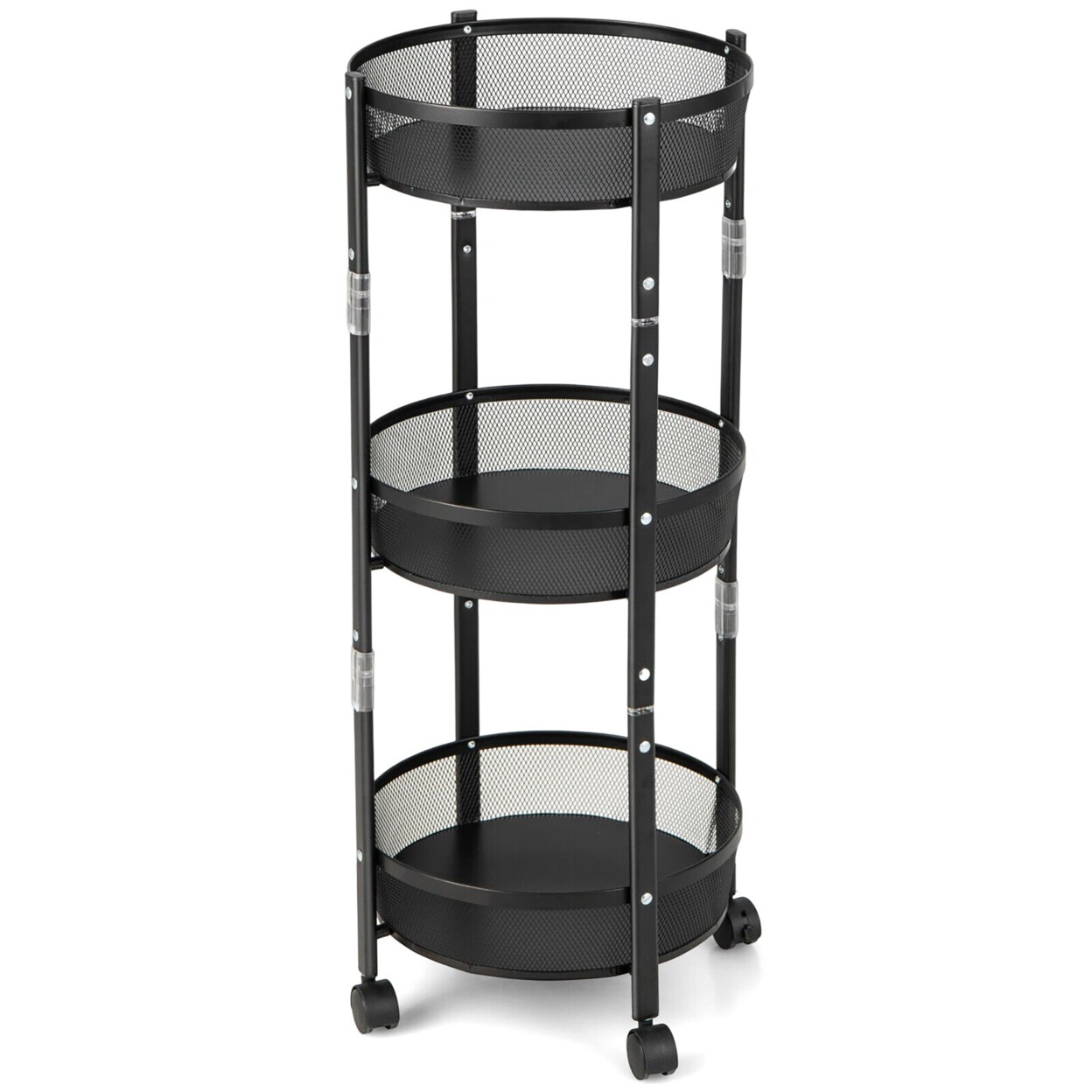 Gymax 3-Tier Rotating 1-Second folding Storage Rack Metal Rolling Utility Cart Round