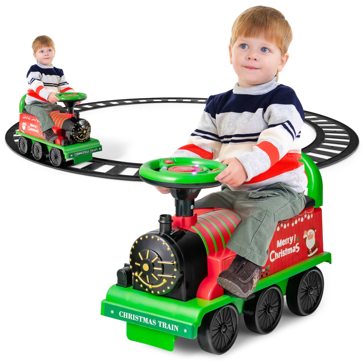 6V Electric Kids Ride On Train Motorized Train Toy W/ Track And 6 Wheels