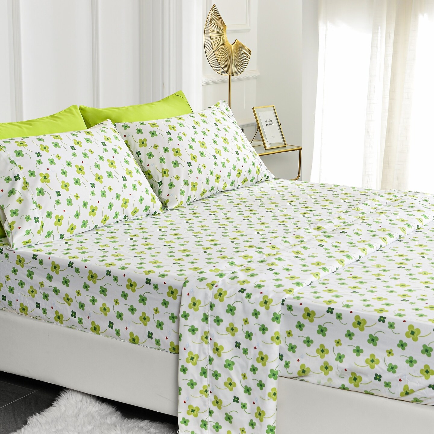 American Home Collection   Ultra Soft 4-6 Piece Green Flowers Bed Sheet Set