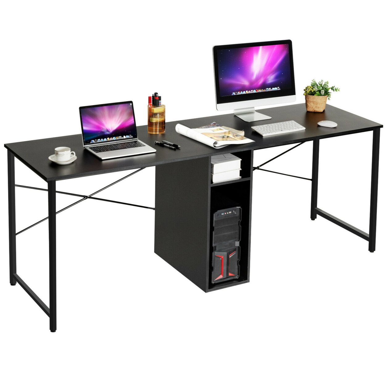 Gymax 2 Person Computer Desk Double Workstation Office Desk w/ Storage