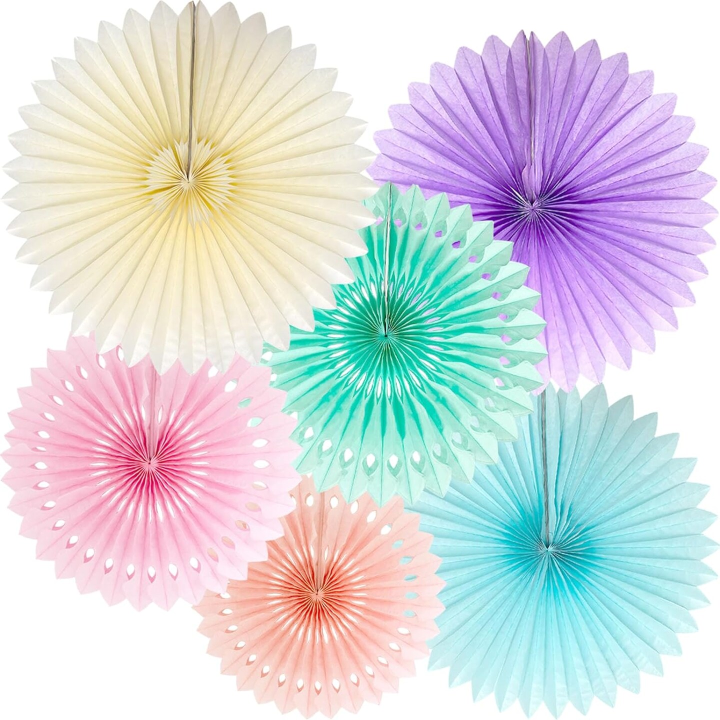 Pastel Rainbow Paper Fans Party Decorations Colorful Ice Cream Easter Macaron Wall Hanging Light Pink Blue Purple Mint Peach Ivory D&#xE9;cor Birthday Wedding Bridal Baby Shower Classroom Supplies