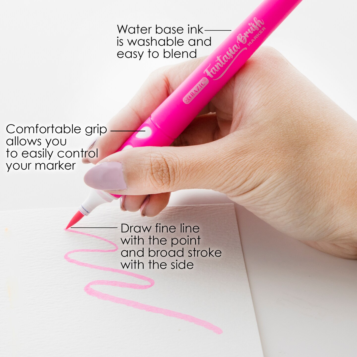 BAZIC Brush Markers 6 Neon Colors