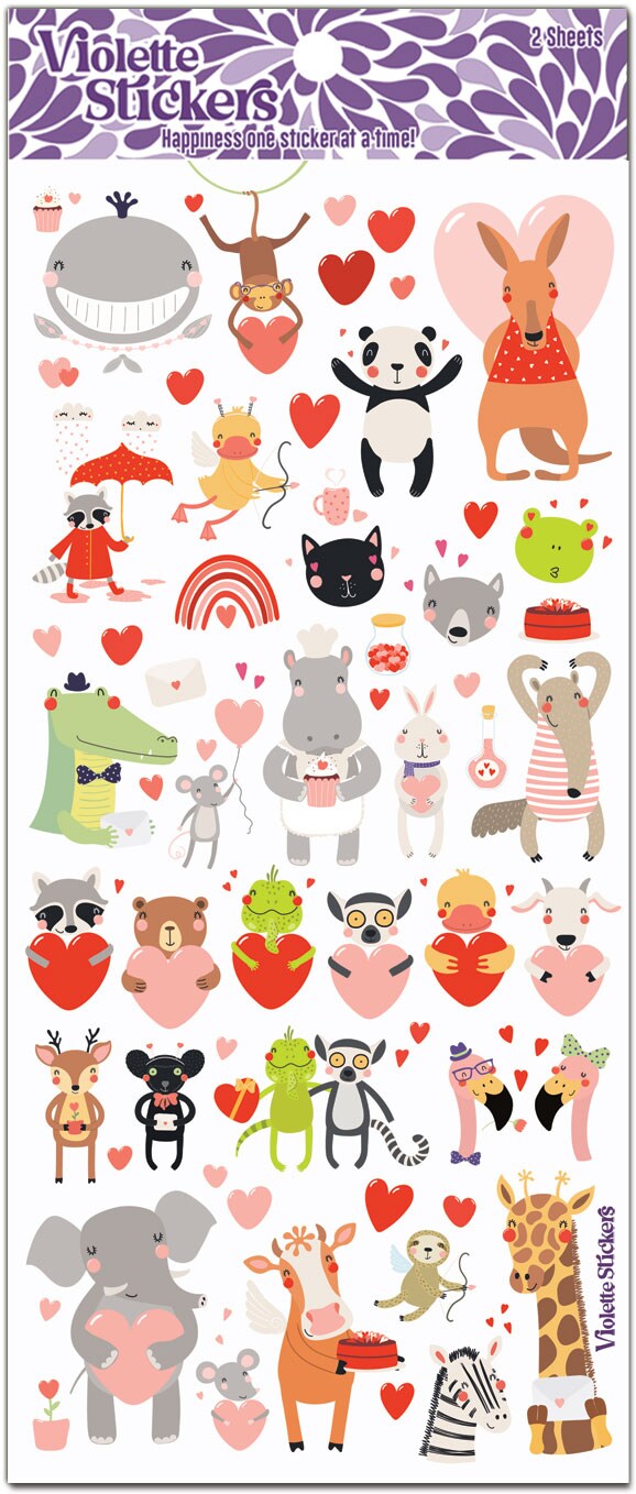 Valentine Animals Stickers - 3 Packages