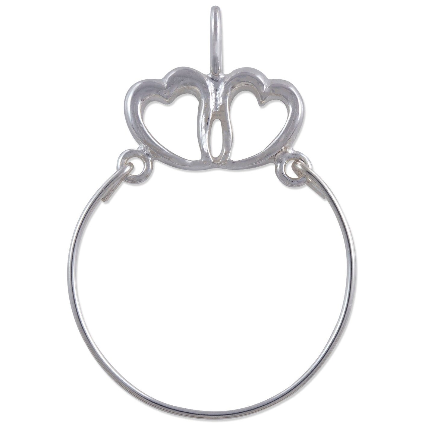 Two Hearts Charm Holder for DIY Jewelry Making 38x27mm .925 Sterling Silver (1-Pc)