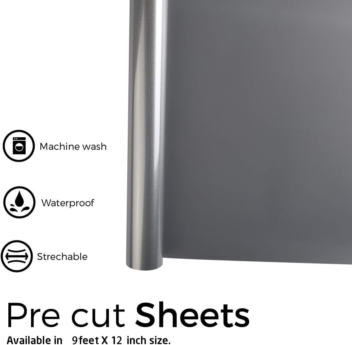 Heat Transfer Vinyl Reflective Dark Gray HTV Roll, 12" x 10ft Reflective Iron on Vinyl for All Cutter Machine, Reflective HTV Vinyl for T-Shirts Easy to Cut & Weed for Heat Vinyl DIY Design