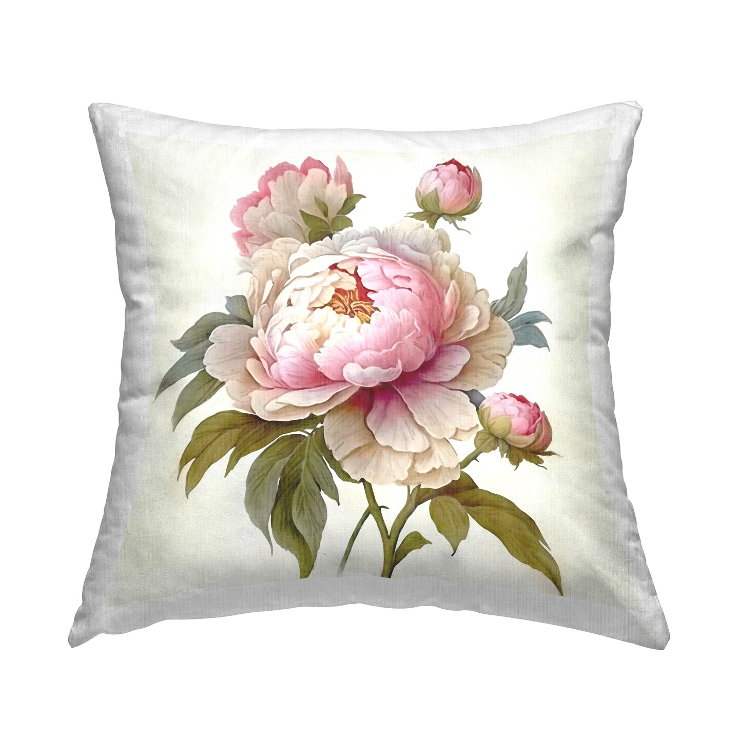 Stupell Industries Pink Peony Blooms Vintage Flower Decorative Printed Throw Pillow