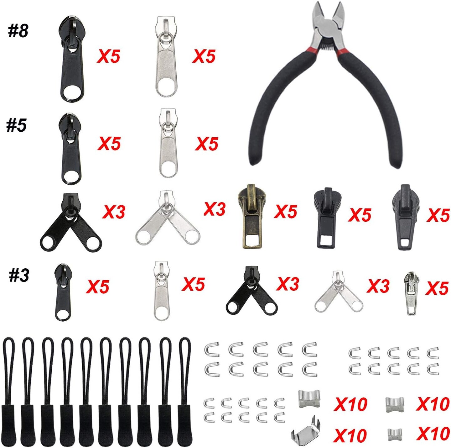 143 PCS Zipper Repair Kit Zipper Replacement with Install Plier for Bags, Jackets, Tents, Backpacks, Sleeping Bag
