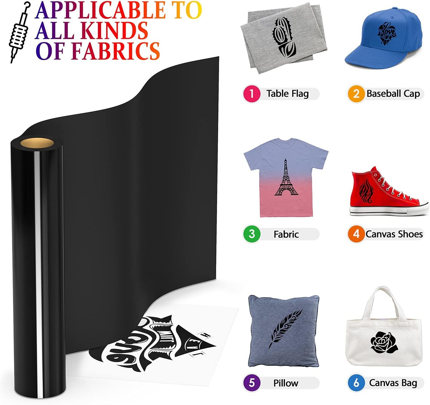 Black Heat Transfer Vinyl - 12 x10, Iron on Vinyl HTV Vinyl for Cricut Air or Maker(Matte Black)