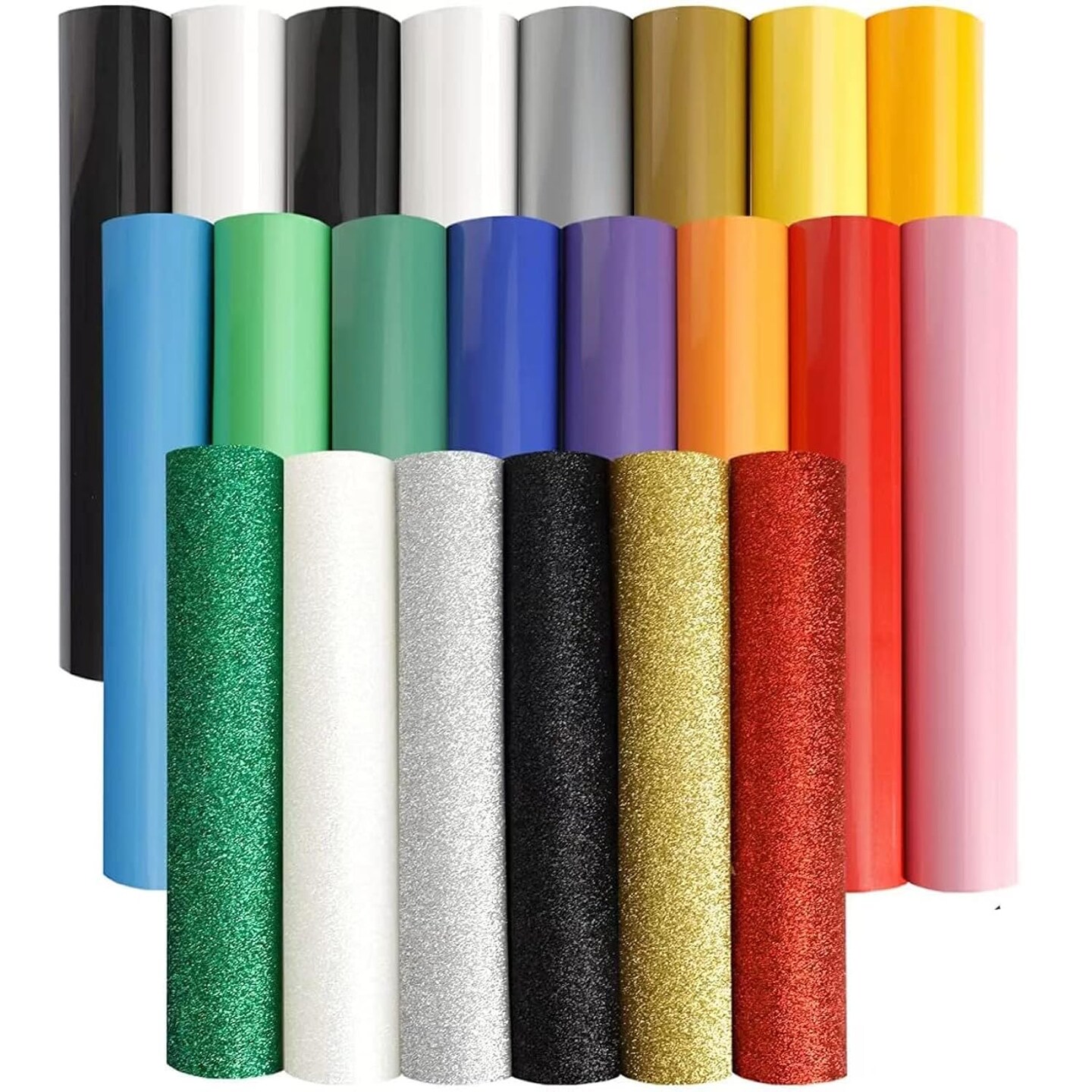 Iron on Vinyl Heat Transfer Vinyl 22 Pack Includes 16 Pack Assorted Colors Sheets and 6 Pack Glitter Sheets for T-Shirts Works with Cricut, Silhouette Cameo&#xFF08;10in x 12in&#xFF09;