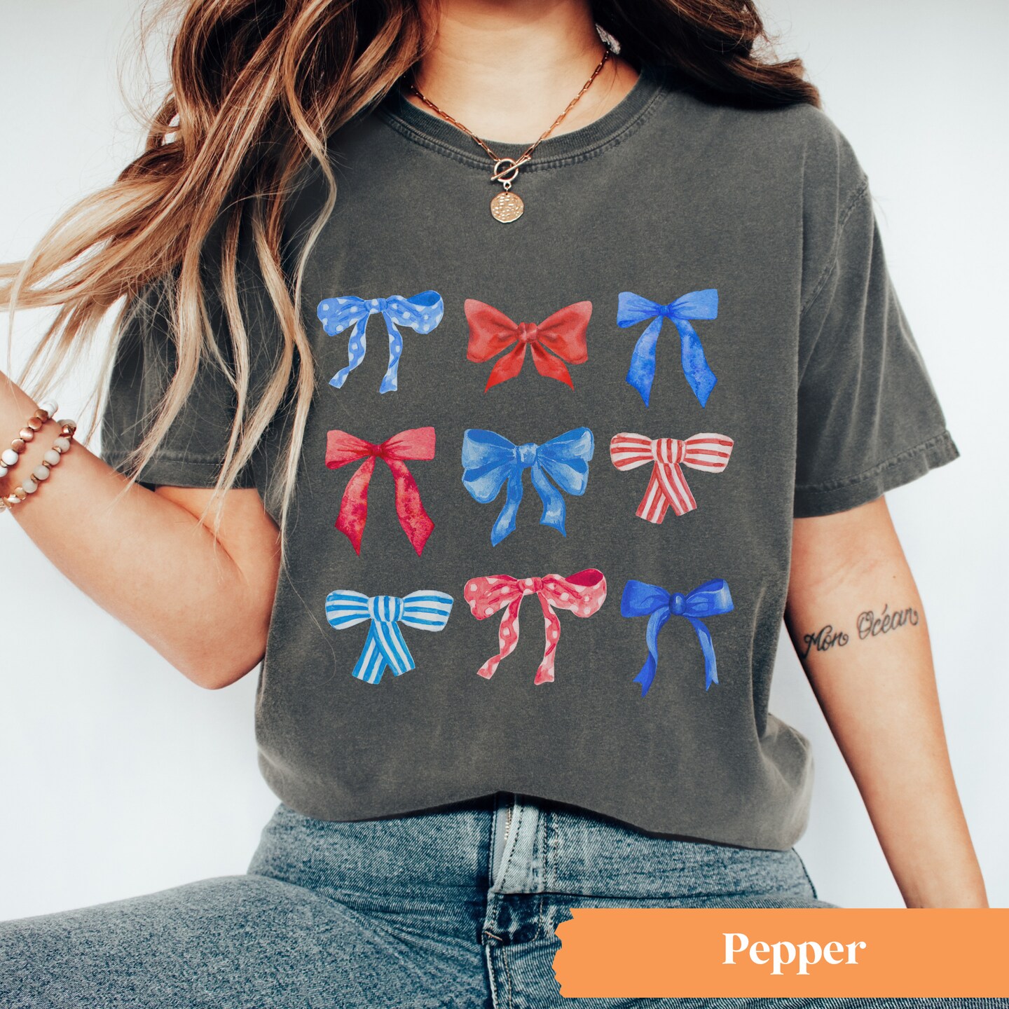 Coquette Bow Patriotic Red White Blue America 4th Of July T-Shirt