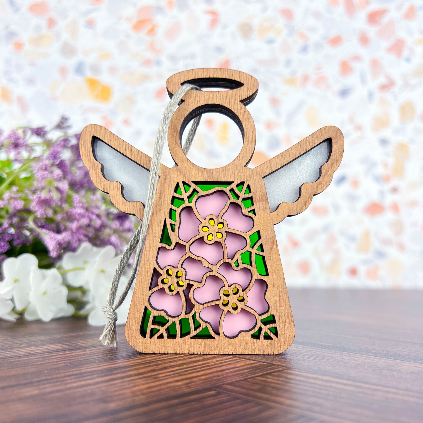 3.5&#x22; (H) Pink Evening Primrose Ornament - Handcrafted in Texas - Mother&#x27;s Angels&#xAE; Figurine - Mother&#x27;s Day Gifts
